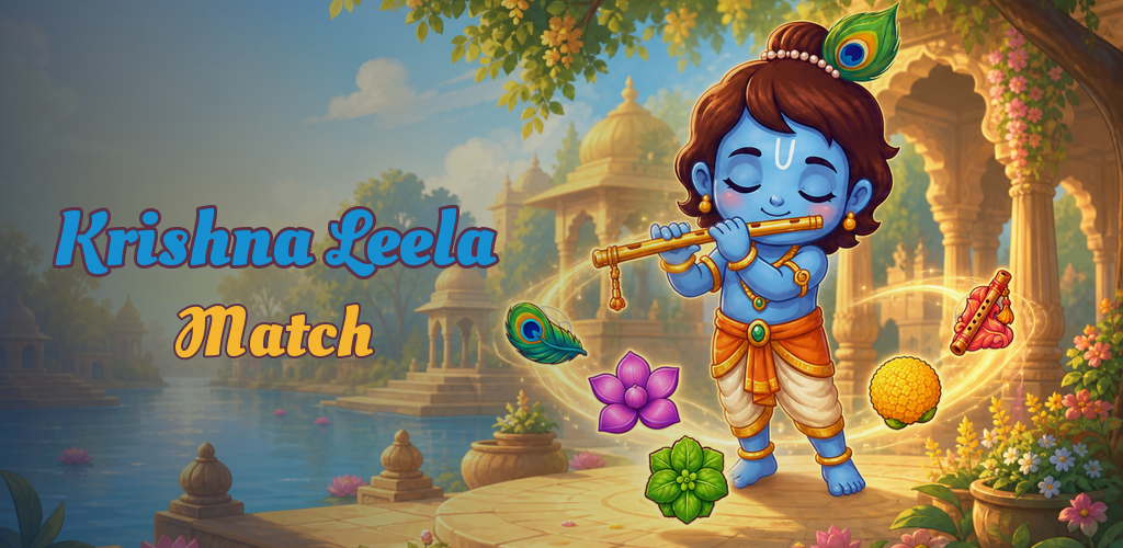 Colorful Krishna Match game artwork with Krishna and match tokens
